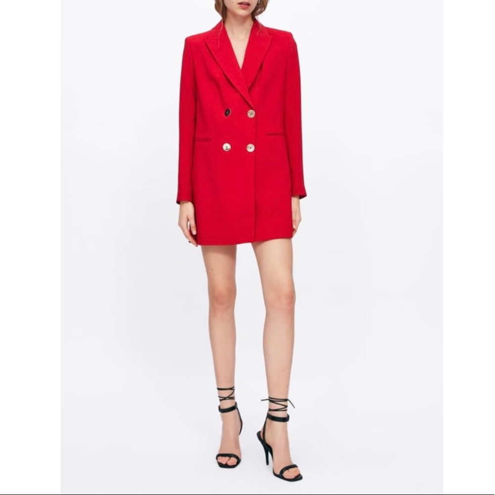 NWT ZARA RED BUTTONED FROCK COAT SHIRT DRESS - Picture 6 of 12
